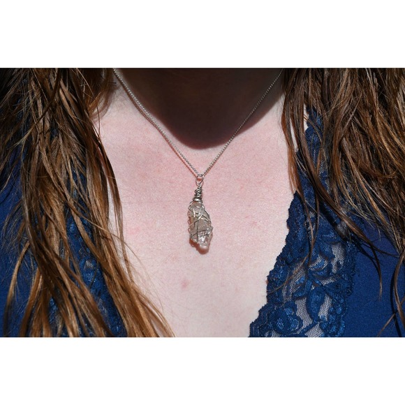 Handmade wire wrapped raw stone necklace sterling silver - Picture 1 of 1